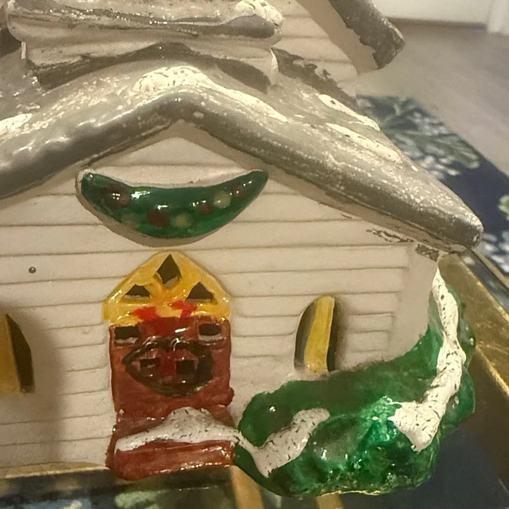 Vintage 1979 Department 56 Charming Holiday Village House with Snowy Green Tree